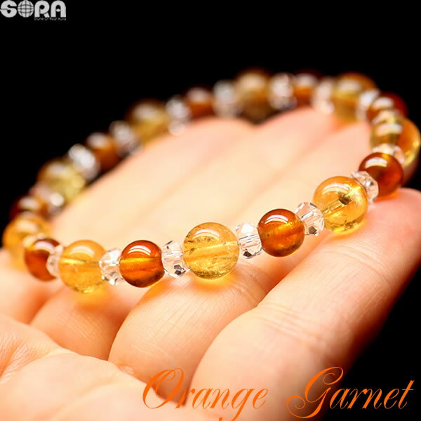 【限定4点モノ】SA オレンジガーネット 5A シトリン 水晶ボタン ブレスレット パワーストーン 天然石 ガーネット