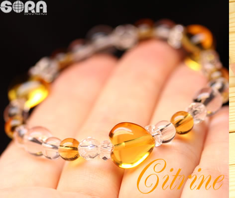 パワーストーン 天然石 ブレスレット 金運祈願 5Aシトリン ハート 5Aスターカット水晶 4A シトリン 5A水晶 レディース 天然石