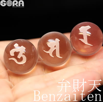 8文字セット（台座付き） パワーストーン 5A 水晶 丸玉 弁財天 梵字 20mm ...