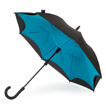 《傘の水滴で服や床、車内が濡れて、不快な思いしたことありませんか？》KAZBRELLA 逆開き傘カズブレラKZ-KS-205-CPブラック＆ターコイズ