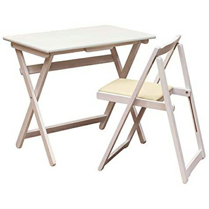 《簡単折りたたみ式で使うときだけ広げられる》サカベ 折りたたみデスク&チェアセットVTM-15WWホワイトウォッシュ