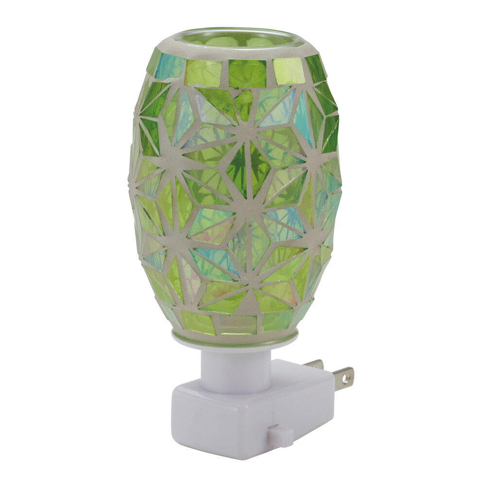 《モザイクガラスの明かりの中で、アロマの香りが楽しめる》イシグロ モザイクアロマランプコンセントタイプあさのはグリーン(21098)専用LED電球付