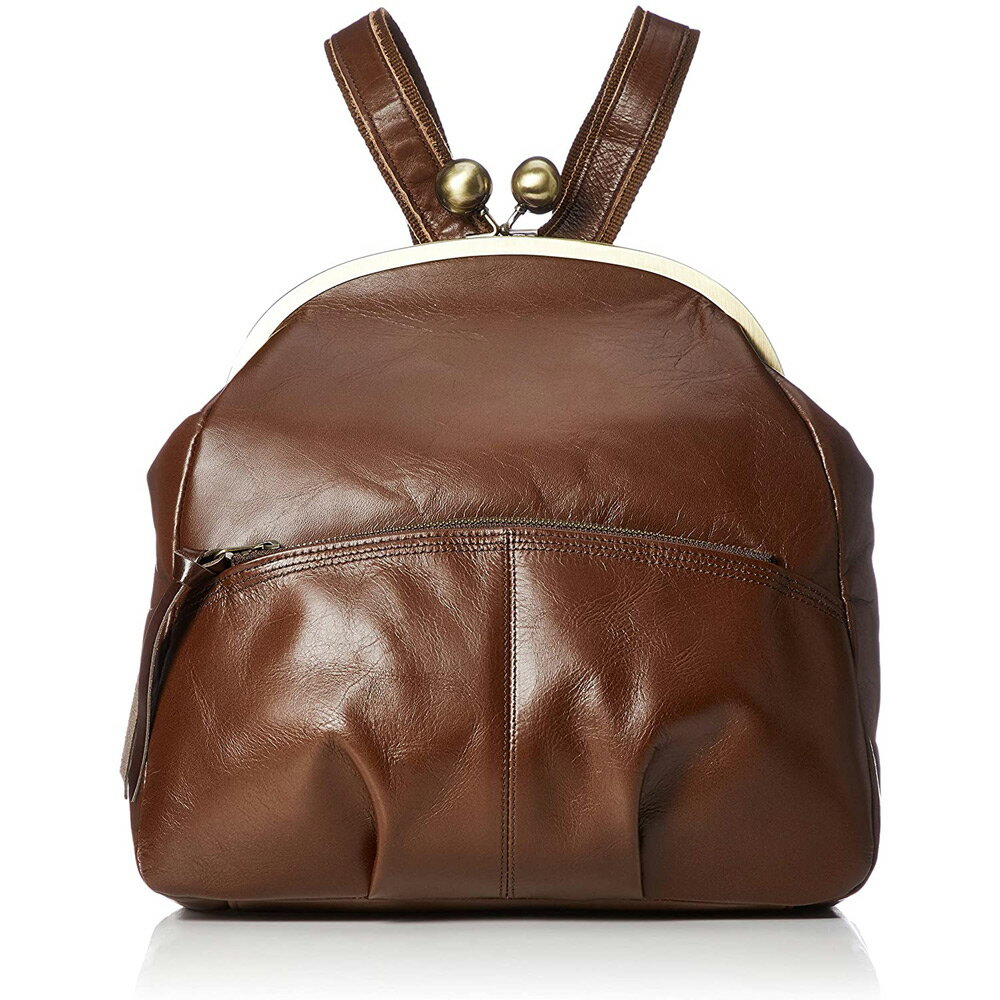 《開口部が大きながま口タイプだから取り出しやすい》Laisser Faire 牛革がま口リュック510064-51チョコ