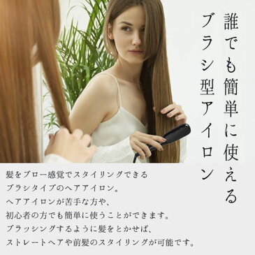 マイナスイオン機能搭載 ブラシ型ストレートアイロン 温度80度〜200度 ヘアアイロン【 ヘアブラシ 美容家電 スタイリング 寝ぐせ直し ヒート ヘアスタイル 時短 レディース メンズ 手軽 コンパクト 】 ◇ ION-M