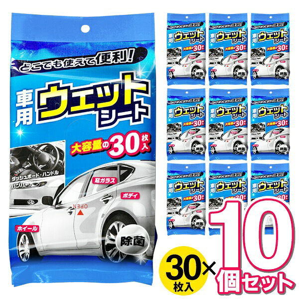 【割引アイテム】送料無料 !【30枚入×10個セット】車用ウェットシート 除菌シート 合計300枚  ...