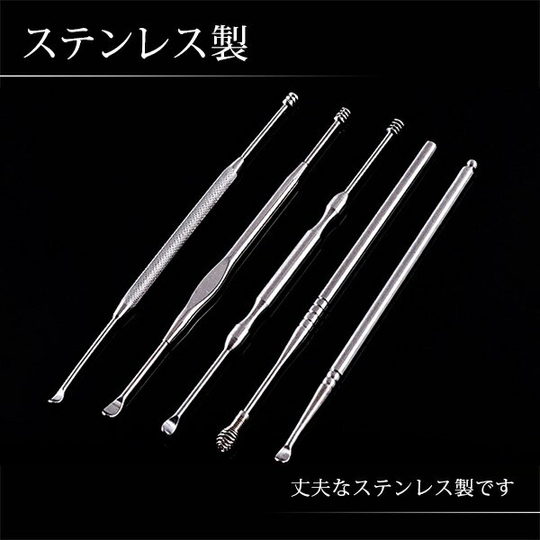 【本日ポイント5倍!】送料無料 ( メール便 )【5本セット】ステンレス製耳かき 専用ケース付き【 耳掃除 衛生用品 エチケット用品 耳掻き 耳かき棒 丈夫 ヘラ型 スプリング スパイラル 金属製 プレゼント 】 送料込 ◇ ステンレス耳かきセット