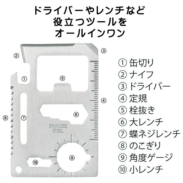 送料無料 !( 規格内 ) カード型 多機能 マルチツール 10機能 収納ケース付属 ドライバー/缶切り/ナイフ/栓抜き/レンチ/のこぎり【 防災グッズ 工具 DIY サバイバル アウトドア キャンプ 便利 】 送料込 ◇ カード型ツールU通販格安セール情報 楽天 通販