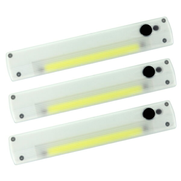 高輝度 COB型LEDライト 3本セット 3WAY設置 マグネット/壁掛け/面ファスナー 乾電池式 ライティングバー 配線不要【 LED照明 懐中電灯 磁石 車載 クローゼット 押入れ 倉庫 ハイパワー 防災用品 】 ◎ ◇ 3本イージーライト