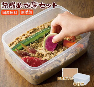 熟成ぬか床キット 簡単ぬか漬け 自家製 ぬか床 フルセット 1kg 100％国産原料 捨て漬け不要 容器付属【 糠漬け 漬物 手作り 発酵食品 キッチン 美容 健康 食品 初心者 コンパクト 一人暮らし 新生活 】 ◇ ぬか床セット