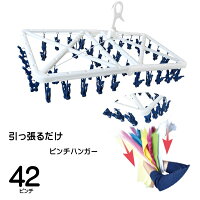 洗濯物をひっぱって取り込み 簡単 らくとりハンガー 42ピンチ 鴨居フック付き 洗濯物にやさしい 折りたたみ ローラー式【 洗濯物干し ピンチハンガー 室内干し ハンガー 洗濯ばさみ クリップ 便利 】◎ ◇ ローラーハンガー白青