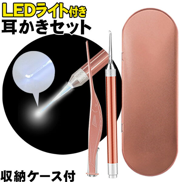 【本日ポイント5倍!】送料無料 !( メール便 ) LEDライト付き 耳かきセット 電池付き ピンセット 光る耳かき 乾電池式 ケース付き【 ライト付き耳かき 耳用 ケア 耳掃除 ペンライト 耳そうじ 照明 子供 こども 見やすい 】 送料込 ◇ LED耳かきDL