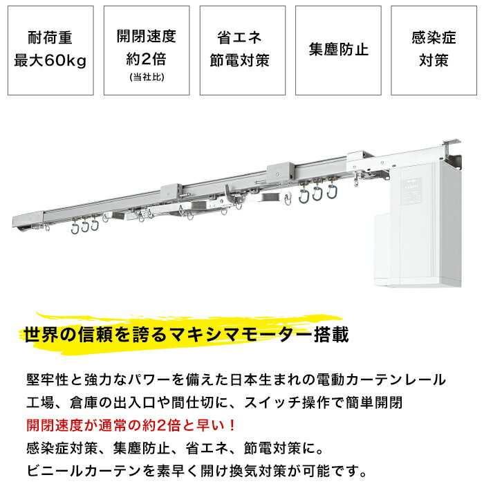 [ポイント5倍×5日限定] 電動レール リモコンタイプ 1～2m ビニールカーテン 天井付 レール 集塵防止 省エネ 節電 換気 自動開閉 ビニールカーテン専用電動カーテンレール オートンMX サイズオーダー メーカー直送 JQ 2