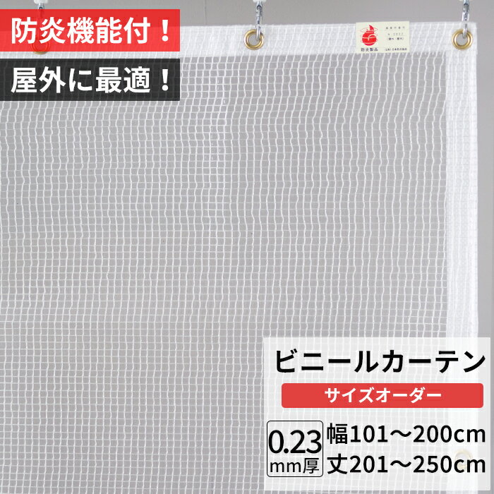 [ポイント5倍×30日限定] ビニールカーテン 屋外 防炎 耐寒 防寒 難燃性 0.23mm厚 幅101〜200cm 丈201〜250cm 糸入り 強度 防風 防雪 寒冷地 防虫 防塵 紫外線 PP製 間仕切り サイズオーダー 【FT09】 JQ