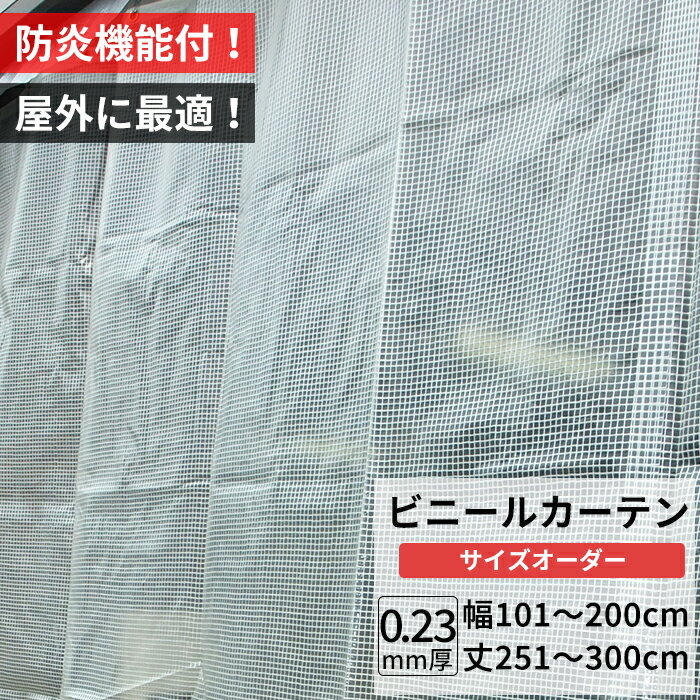 Rakuten - ビニールカーテン 屋外 防炎 耐寒 防寒 難燃性 0.23mm厚 幅101〜200cm 丈251〜300cm 糸入り 強度 防風 防雪 寒冷地 防虫 防塵 紫外線 PP製 間仕切り サイズオーダー 【FT09】 JQ