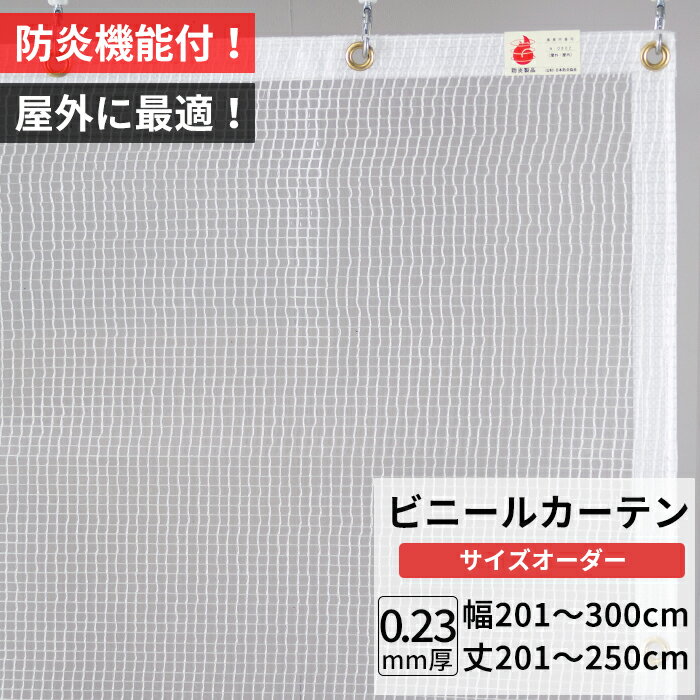 ビニールカーテン 屋外 防炎 耐寒 防寒 難燃性 0.23mm厚 幅201〜300cm 丈201〜250cm 糸入り 強度 防風 防雪 寒冷地 防虫 防塵 紫外線 PP製 間仕切り サイズオーダー 【FT09】 JQ