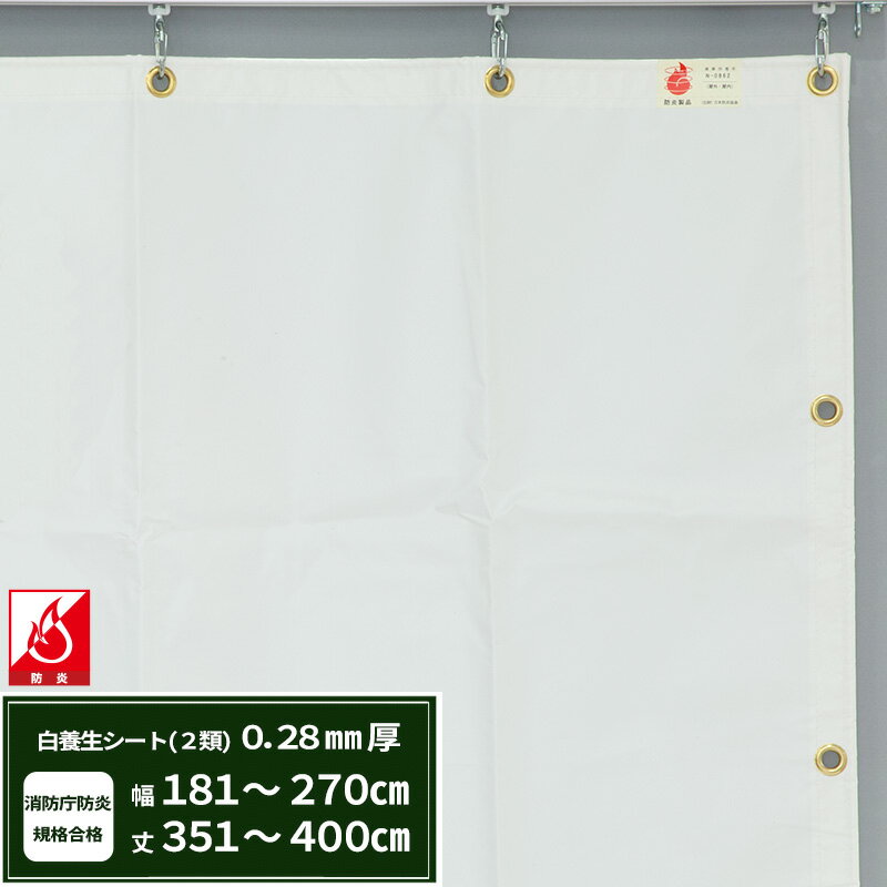 Rakuten - [ポイント5倍×30日限定] 養生シート エステル防炎2類 建築白養生シート 0.28mmt 幅181〜270cm 丈351〜400cm 耐候性 防水性 雨よけ 日覆い 野積みシート テント カバー サイズオーダー 【FT12】 JQ