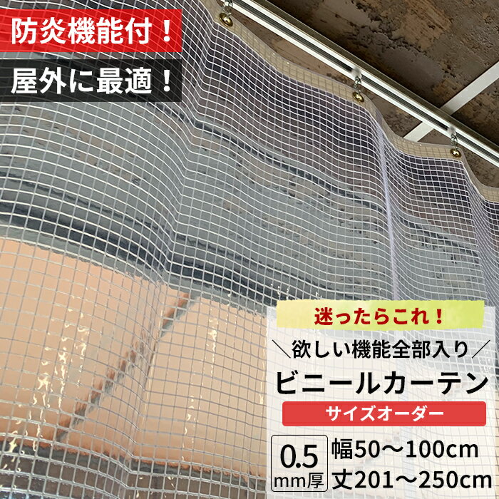 [ポイント5倍×5日限定] ビニールカーテン 屋外 防炎 糸入り 0.5mm厚 幅50～100cm 丈201～250cm 防虫 静電防止 UVカット 耐寒 耐候 節電 ビニール カーテン サイズオーダー 【FT14】 JQ