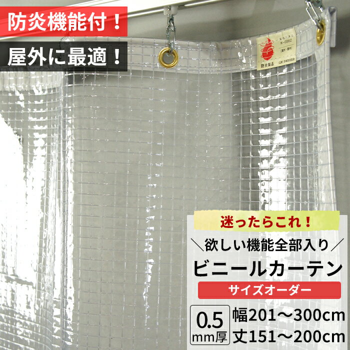 [11%OFFクーポン×1日限定] ビニールカーテン 屋外 防炎 糸入り 0.5mm厚 幅201〜300cm 丈151〜200cm 防..