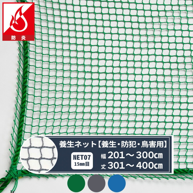 Rakuten - [ポイント10倍×4日20時から クーポンもあり] ネット 網 養生ネット 15mm目 幅201〜300cm 丈301〜400cm [2000T(1800d)/5本] 【NET07】 防炎建築養生 養生 剥離防止 防犯 鳥害 ハト除け カラス除け ブルー グリーン グレー JQ