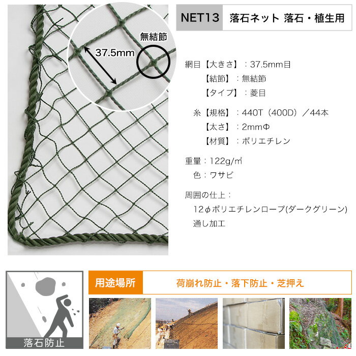 [マラソン限定クーポンあり]ネット 網 落石ネット 37.5mm目 幅201〜300cm 丈101〜2...