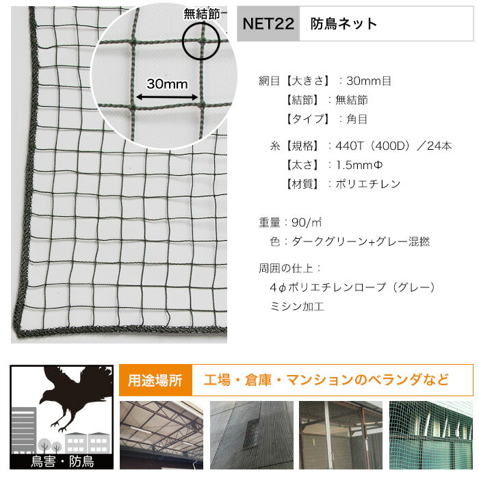 [ポイント10倍×20日20時から6時間限定] ネット 網 防鳥ネット 30mm目 幅401〜500cm...