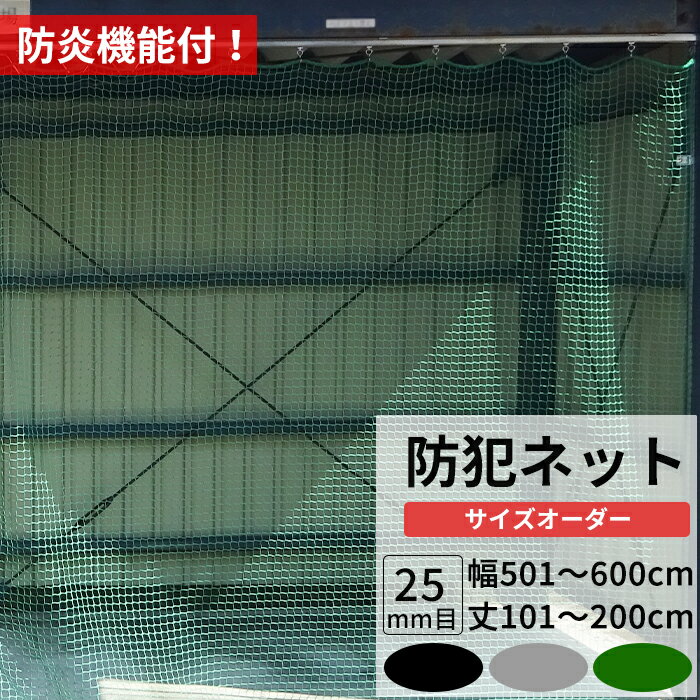 ネット 網 防犯ネット 25mm目 防炎 幅501〜600cm 丈101〜200cm【NET30】 盗難防止ネット 閉店後の防犯対策 侵入防止対策 商品棚 階段 手すりの転落 落下防止 店舗 店内 ブラック グレー グリーン JQ