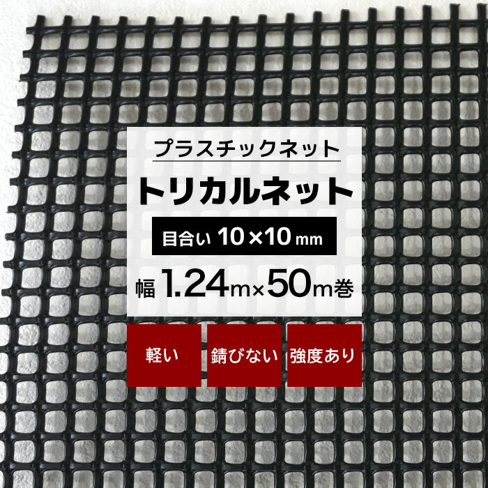 [ポイント5倍×30日限定] トリカルネット N-24 幅1.24m×50m巻 目合い 10×10mm プラスチックネット プラスチック 網 獣害対策 動物よけ イノシシ対策 被害 農作物 保護 防護 侵入防止 ネット 網 黒 ブラック JQ