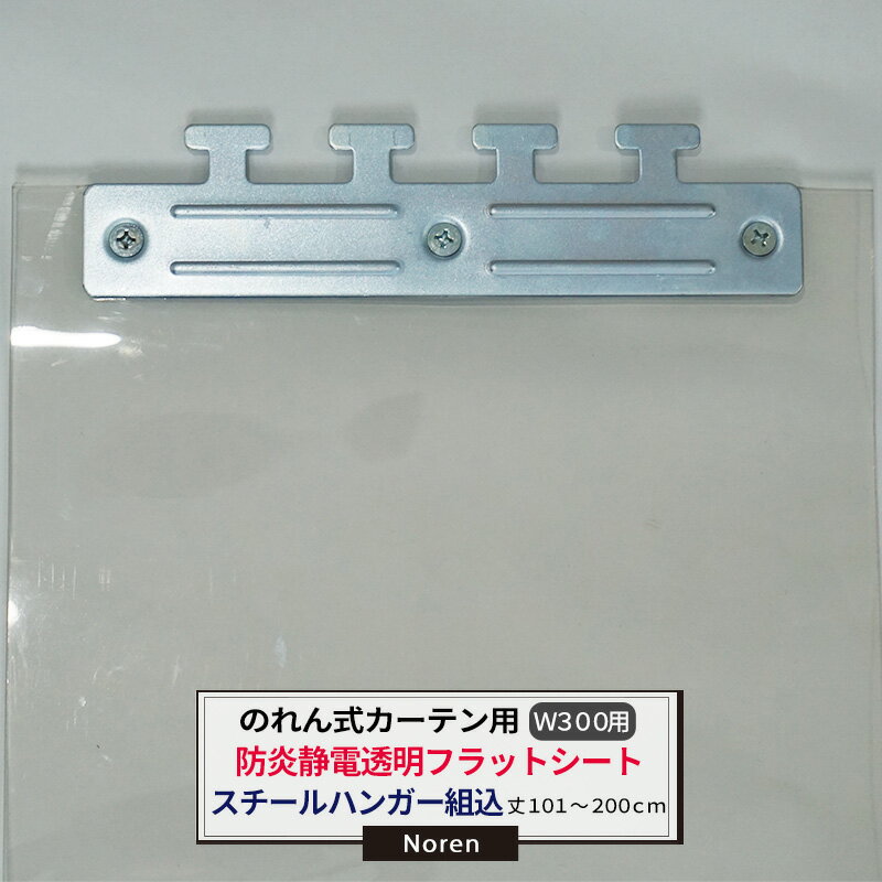 [ポイント5倍×20日限定] ビニールカーテン のれん式 カーテン用 防炎静電透明フラットシート スチールハンガー組込 300mm幅 2mm厚 101〜200cmまで 1cm単位カット販売 業務用 のれん 間仕切 省エネ 節電 防塵 防虫 JQ