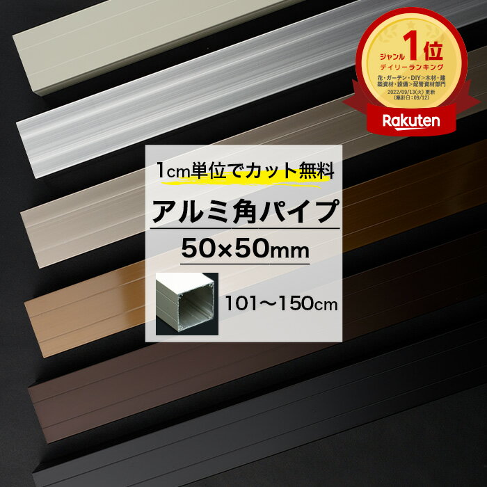 角パイプ アルミ 50角 50 50mm 101～150cm カット無料 パイプ 四角 四角いパイプ シルバー ステンカラー ホワイト ブラック ブロンズ ダークブロンズ 正方形 ガレージ 建築資材 高強度 切売 DI…