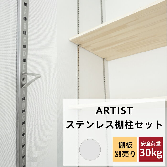  ARTIST ステンレス棚柱セット シルバー《即日出荷》［DIY クローゼット ガチャレール ガチャ柱 可動棚 棚 ダボレール］