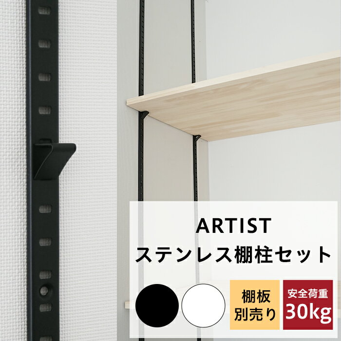  ARTIST ステンレス棚柱セット ブラック ホワイト《即日出荷》［DIY クローゼット ガチャレール ガチャ柱 ダボレール 可動棚 棚］