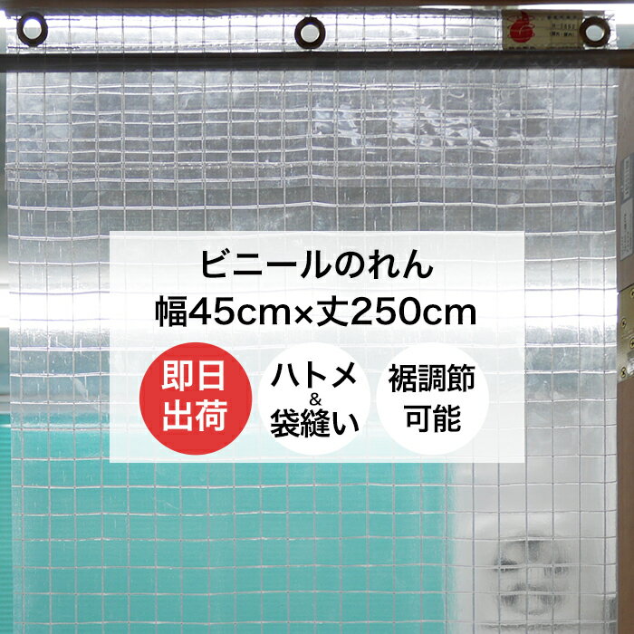 ビニールカーテン ビニールのれん のれん型 幅45cm 丈250cm 0.35mm厚 糸入り透明 防炎《即日出荷》 丈夫なPVCアキレスビニールカーテンお部屋の間仕切に！ 省エネ！ 節電 防塵 防虫対策に！ ビニールシート 暖簾 のれん