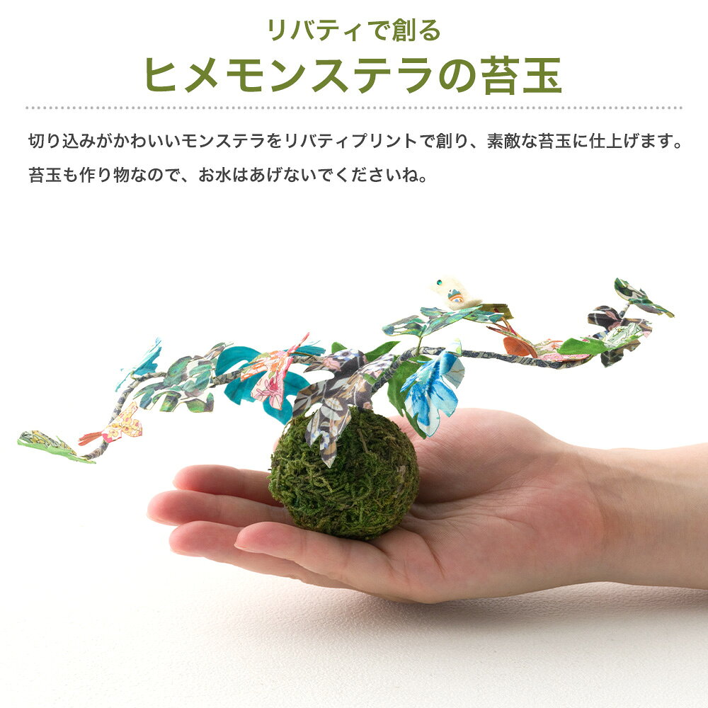 [5日限定10%OFFクーポン×P10倍18時〜6H] 手作りキット ヒメモンステラの苔玉 手芸キット モンステラ 苔玉 可愛い ファブリックプランツ リバティで創る 創作園芸課 H-N-0 s-pro-10047743 DIY+ サンプル画像2