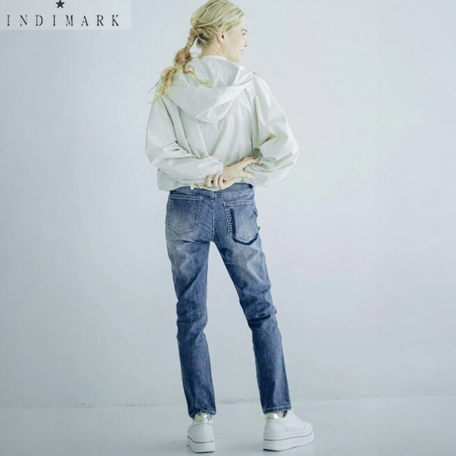 ショップ袋おまけ付【INDIMARK インディマーク】グリッチラインポケット ニューボーイフレンドデニム ベーシックブルー WJ209「神デニム」※サイズ交換OK【送料無料】正規品