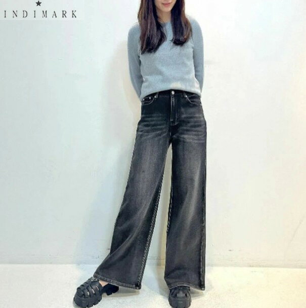 ショップ袋おまけ付【INDIMARK インディマーク】裏起毛 ワイド カットデニム グレー WKH005※サイズ交換OK【送料無料】正規品