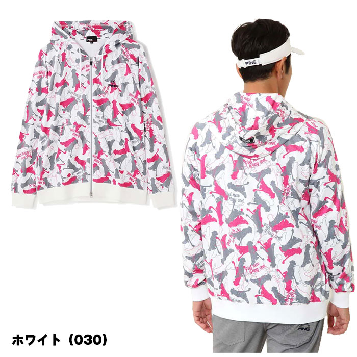 ピン アパレル フルジップフーディー パーカー トレーナー Mr.PING 総柄プリント NATIVE メンズ 621-2262803 ゴルフウェア おしゃれ ブランド