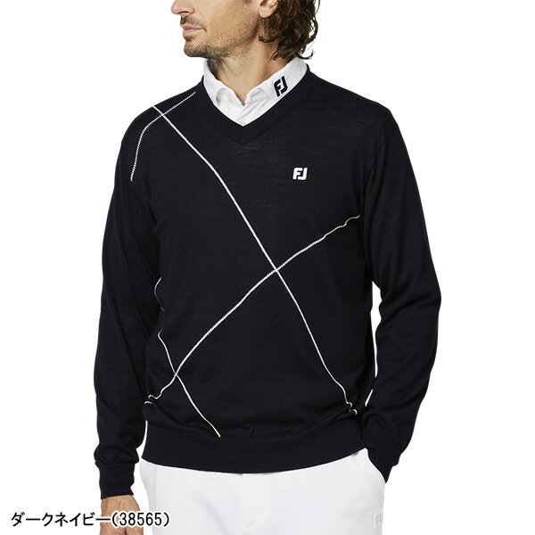 フットジョイ 長袖 Vネック セーター クロップドアーガイル ミッドレイヤー ミドラー メンズ FJ-F25-M08 38565 38566 38567 ニット トップス ゴルフウェア 2025年秋冬モデル FOOTJOY 秋冬ウェア おしゃれ ブランド
