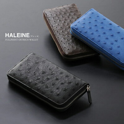 アレンヌ フルポイント　オーストリッチ　ラウンドファスナー 長財布 メンズ No.06000195-mens-1 おしゃれ ブランド【■SAN■】 HALEINE