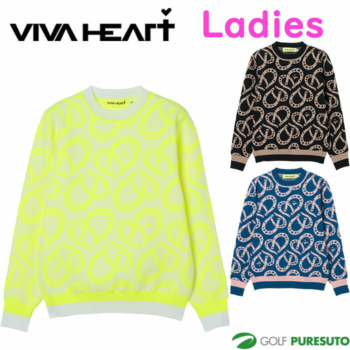 レディース ビバハート ゴルフ シュバルハート柄 ニットプルオーバー 012-14912 ゴルフウェア トップス 2025年秋冬モデル VIVA HEART GOLF おしゃれ ブランド