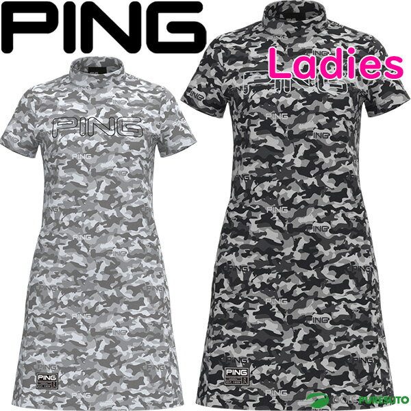 レディース ピン アパレル 半袖 モックネック ワンピース 迷彩ジャガード 622-2224890 ゴルフウェア 2022年秋冬モデル PING APPAREL 春夏ウェア 秋冬ウェア 女性用 アパレル おしゃれ ブランド