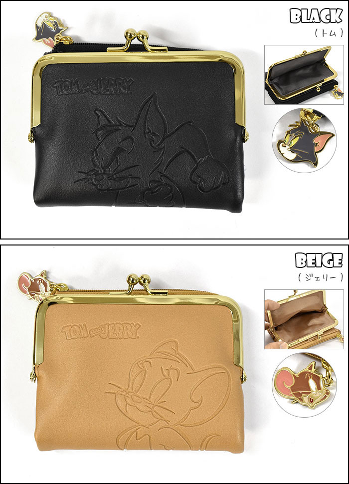 FLAPPER フラッパー トムとジェリー 型押し がま口 二つ折り財布 /子供 子供用 子ども こども キッズ 女の子 女子 男の子 男子 保育園 幼稚園 小学生 中学生 高校生 大学生 学生 二つ折り 財布 かわいい 可愛い おしゃれ キャラクター グッズ ブラック 黒 ベージュ/ r