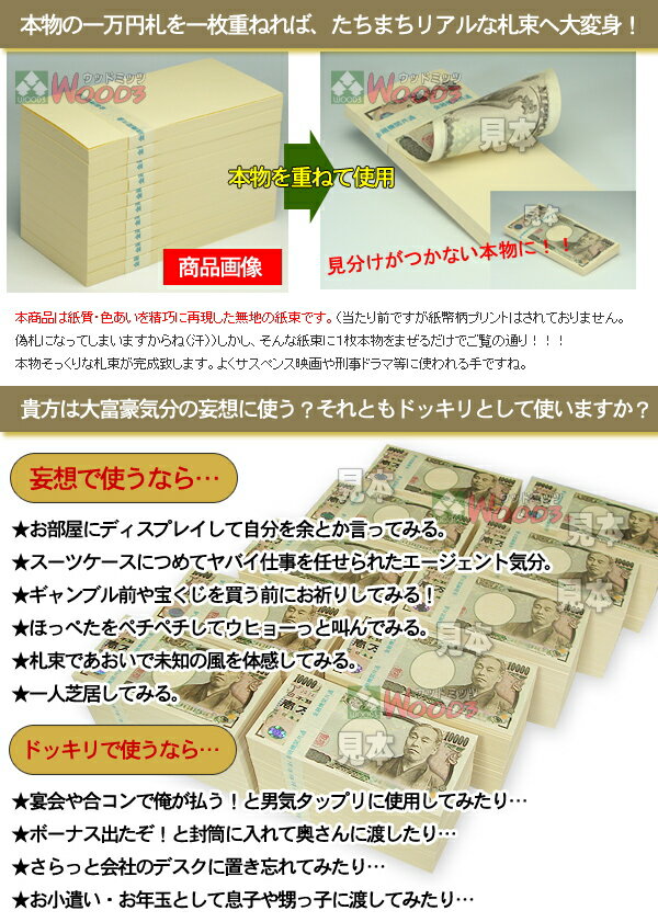 パーティーグッズ なんちゃって札束 10束 1千万円分　札束もどき ダミー札束 メモ 100万円 [お盆玉/お年玉/イベント/札束/メモ帳/札束メモ帳/偽札/ニセ札/誕生日/お祝い/お年玉/お年玉袋/祝儀袋/結婚祝い/忘年会/新年会]