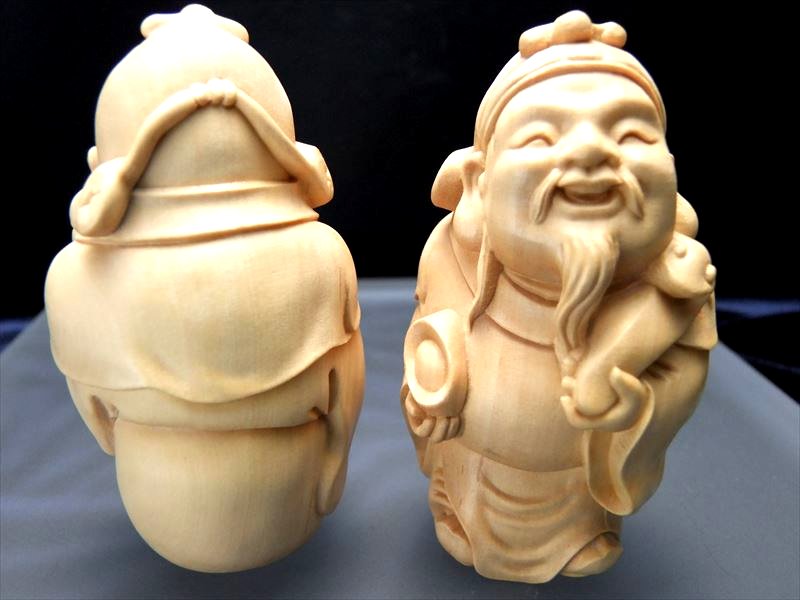 ●【財神 木彫り置物】高さ約83mm 財福をつかさどる神 木彫り 天然木観音彫刻シリーズ 風水やインテリアに パワーストーン 天然石
