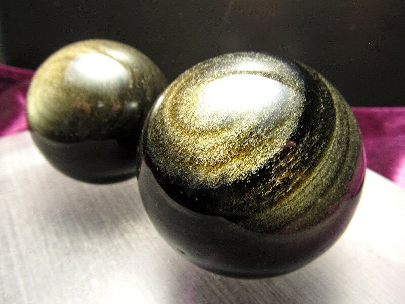 【ブラックフライデー期間中ポイント5倍】●シラーくっきり 希少 4A【ゴールデンシャイン オブシディアン 丸玉】直径48mm-50mm 大人気丸玉 ゴールデンシ...