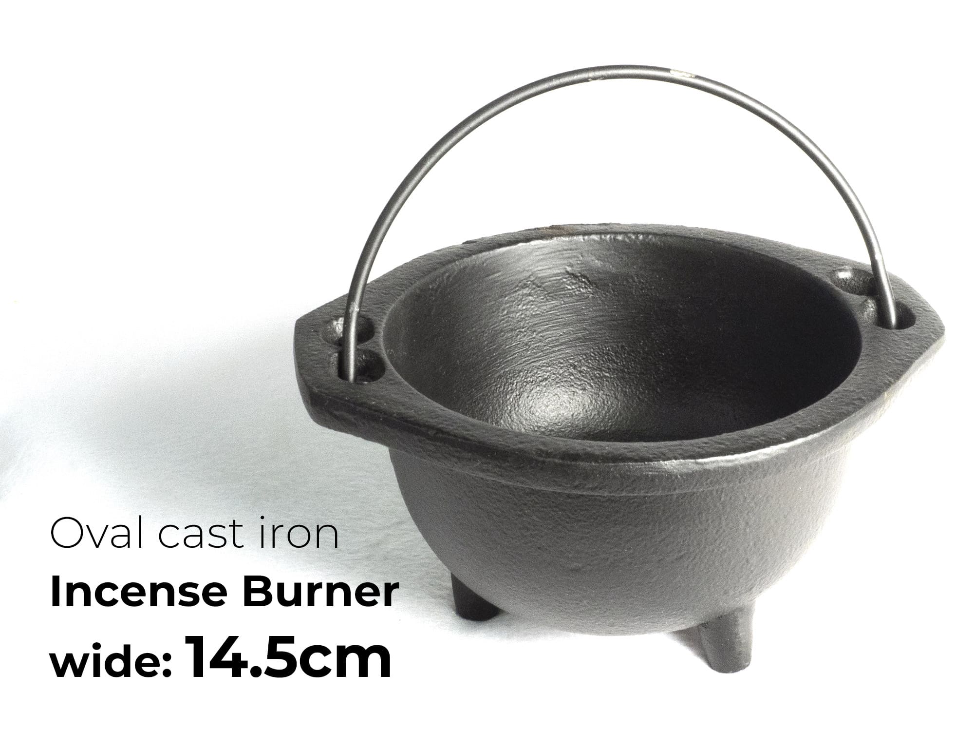 ●【取っ手付き 丸型 浄化用香炉(鋳鉄製)】幅14.5cmタイプ ホワイトセージ・パロサントパウダー・チップ香・粉末香などの薫香の燃焼に便利 パワーストーン 天...