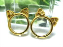 ●Sサイズ【にゃんこデザイン アクセサリーパーツ】1個売り 外径約11mm 内径約8mm 4か所に1mmの通し穴 可愛らしい猫デザイン ネコ ゴールドカラー【i...