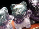 商売繁盛や良縁【マルチカラー フローライト 招き猫 彫刻置物】1個売り 高さ約5cm 発想力や思考力を高めてくれる石 細部まで彫り込まれた縁起物 動画あり【アメ...