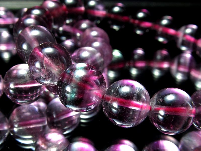 人気のファントム入り 2A+【幻影ツートンフローライト(蛍石)ブレスレット】11mm-11.5mm×18珠前後 ブルーグリーンとパープルのバイカラー 天才の石 受験のお守りに【アメリカ産】