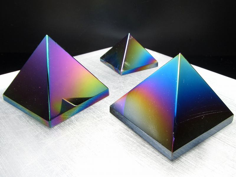 メタリック レインボーオーラ オブシディアン（黒曜石）ピラミッド置物 170g-180g メキシコ産 パワーストーン 天然石