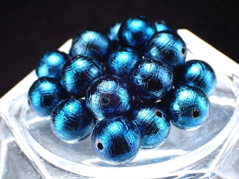 一粒売り【約8mm-8.5mm珠 メテオライト ギベオン ビーズ メタリックブルー】 本物 隕石 希少レア【サンプル鑑別済み】【ナミビア・ハルダブ州産】 パワーストーン 天然石